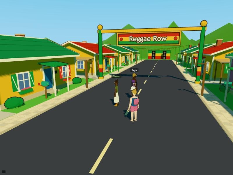 Reggae Row, in Little Jamaica, with colorful houses and three neighbors